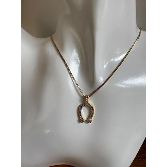 Multicolored Cubic Zirconia Horseshoe Pendant Necklace NWT - Picture 7 of 8
